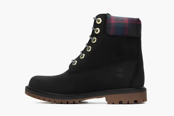 Обувь Timberland Heritage 6 Inch Waterproof Boots WMNS «Black Nubuck With Pink Teal Plaid» chyernye