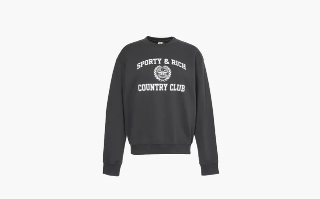 Одежда Sporty & Rich Ivy Varsity long-sleeve cotton-jersey sweatshirt «Black» chyernye