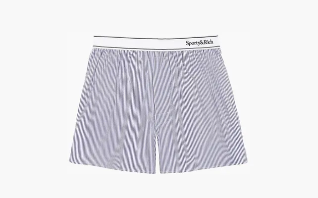 Одежда Sporty & Rich Serif Logo Boxer Shorts «White/Navy» sinie