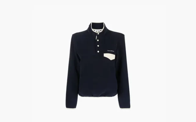 Одежда Sporty & Rich Logo-embroidered Buttoned Sweatshirt «Marine Blue» sinie