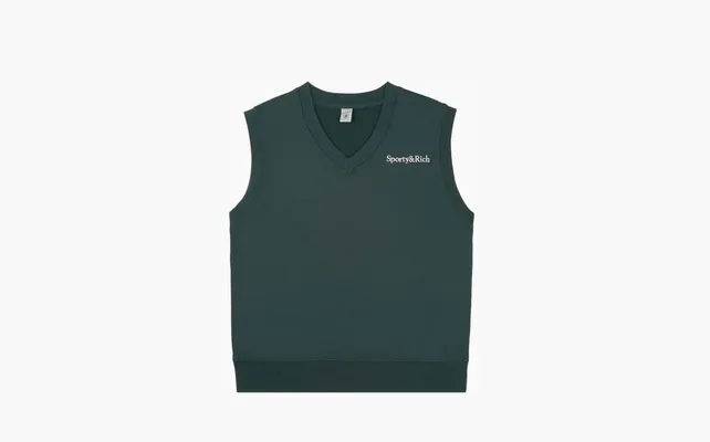 Одежда Sporty & Rich Serif Logo Embroidered V Neck Vest «Forest» зеленый