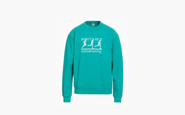Одежда Sporty & Rich Crew Neck HEALTH Cotton Sweatshirt men - Glamood Outlet «Blue Green» zelyenye