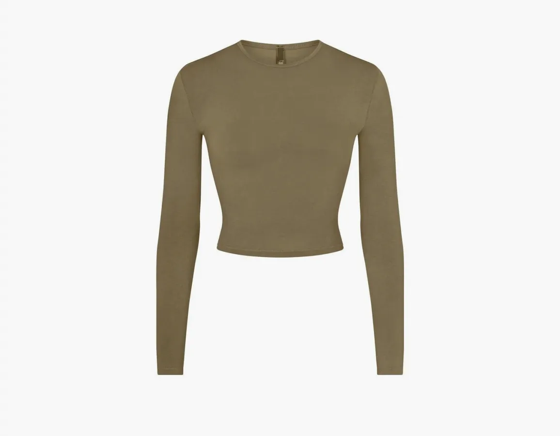 Skims Cropped Long Sleeve T-Shirt «Army»