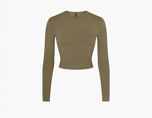 Одежда Skims Cropped Long Sleeve T-Shirt «Army» zelyenye