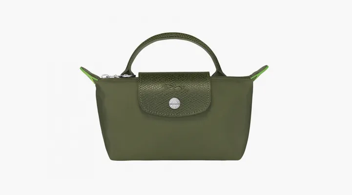  Longchamp Le Pliage Green Handle Pouch «Forest» zelyenye