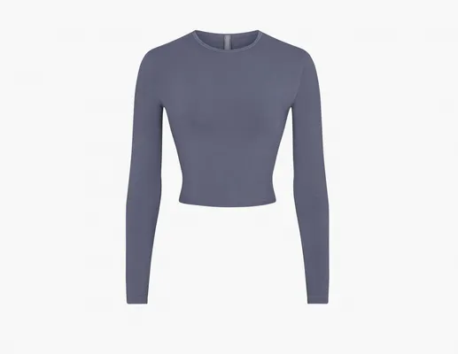 Одежда Skims New Vintage Cropped Long Sleeve T-Shirt «Steel Blue» sinie