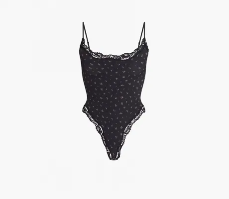  Skims Fits Everybody Lace Cami Bodysuit «Onyx Rosebud Print» chyernye