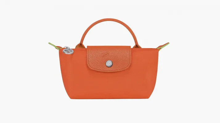  Longchamp Le Pliage Green Handle Pouch «Orange Carrot» oranzhevye
