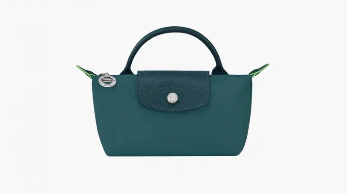 Longchamp Le Pliage Green Handle Pouch «Peacock» zelyenye