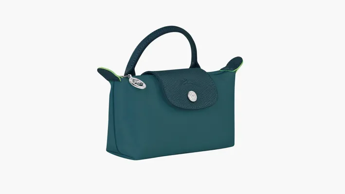  Longchamp Le Pliage Green Handle Pouch «Peacock» zelyenye