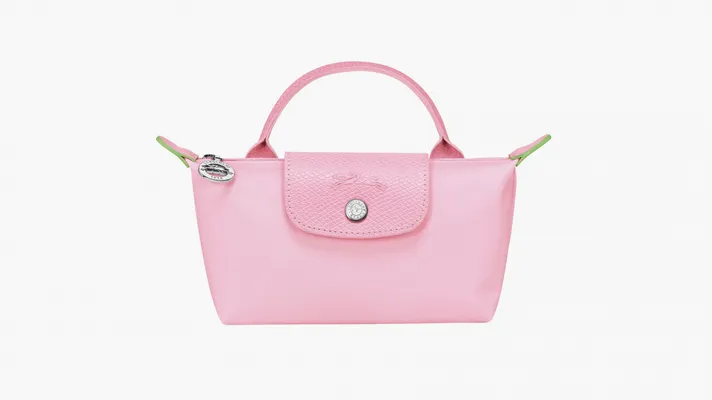  Longchamp Le Pliage Green Pouch With Handle «Pink» rozovye