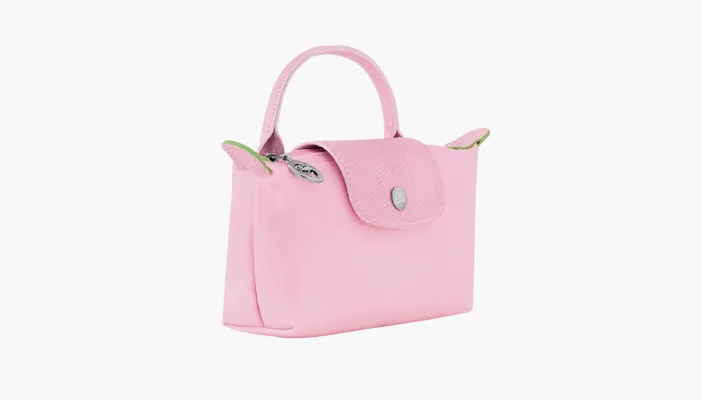  Longchamp Le Pliage Green Pouch With Handle «Pink» rozovye