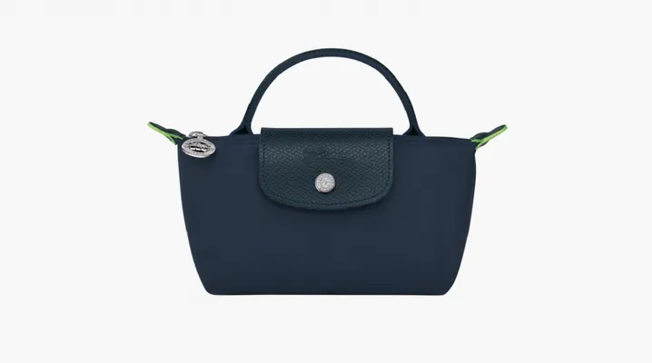 Longchamp Le Pliage Green Handle Pouch «Blue Navy» sinie