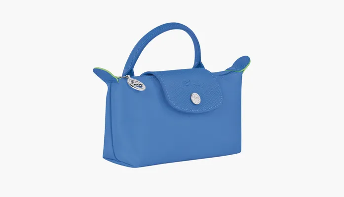  Longchamp Le Pliage Green Handle Pouch «Cornflower» sinie