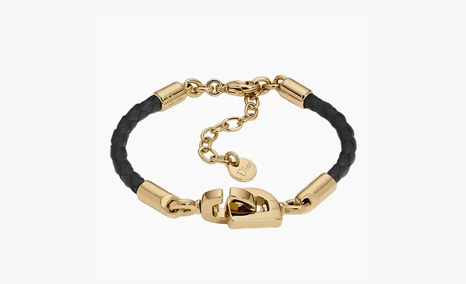  Dior Cow Leather Metal Bracelets WMNS «Black/Gold» zolotoy-chyernyy