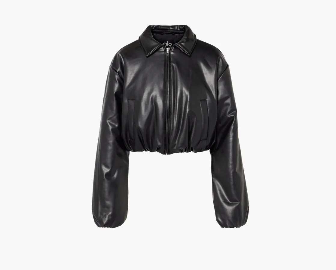 Alo Yoga Faux Leather Cropped Premier Bomber «Black»