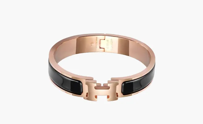  Hermes Clic H Narrow Bracelet, Noir, Rose «Gold Plated» zolotoy-chyernyy
