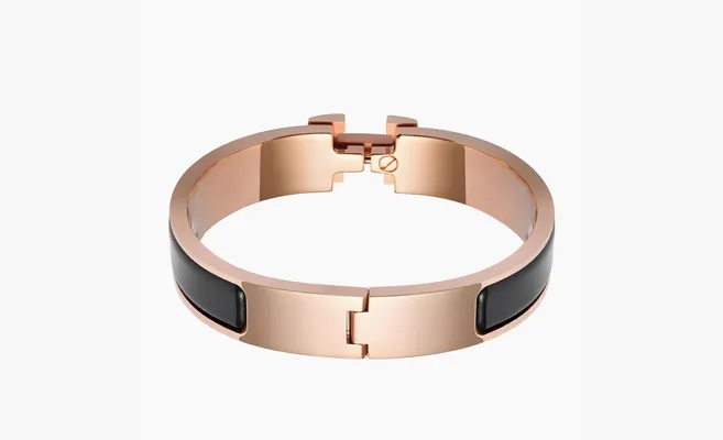  Hermes Clic H Narrow Bracelet, Noir, Rose «Gold Plated» zolotoy-chyernyy
