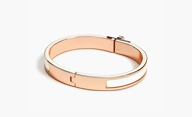  HERMES Enamel Rose Gold-Plated Metal Bangles «White» belye