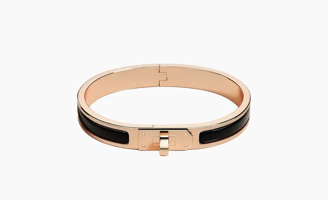  HERMES Enamel Rose Gold-Plated Metal Bangles «Black» chyernye