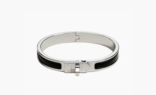  HERMES Enamel Palladium Plated Metal Bangles «Black» chyernye