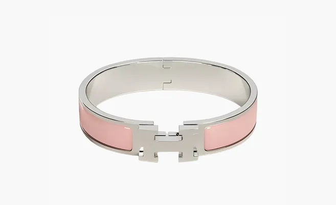  HERMES Clic Clac Bracelet Bangle Silver Pink No Box «Pink» rozovye