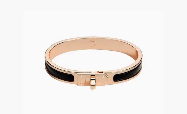  Hermès Plated Metal Enamel Bangles Unisex «Rose Gold» chyernye