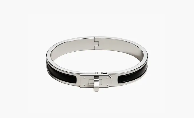  Hermès Plated Metal Enamel Bangles Unisex «Silver» chyernye