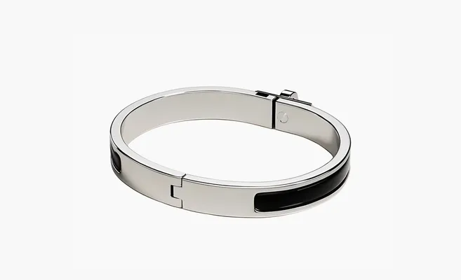  Hermès Plated Metal Enamel Bangles Unisex «Silver» chyernye