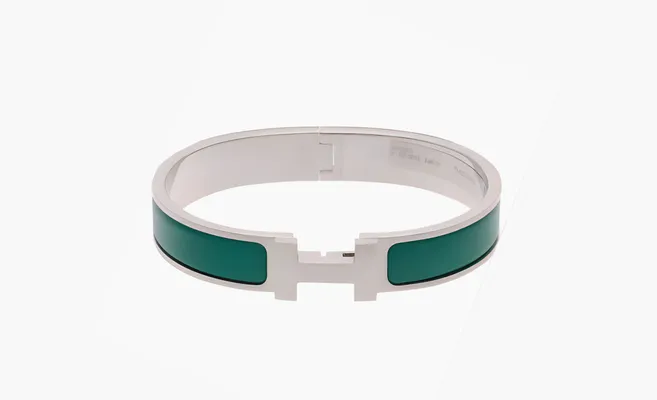  Hermès Menthe Matte Enamel and Brushed Palladium Metal Clic-HH Bracelet «Green» zelyenye