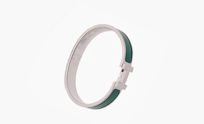  Hermès Menthe Matte Enamel and Brushed Palladium Metal Clic-HH Bracelet «Green» zelyenye