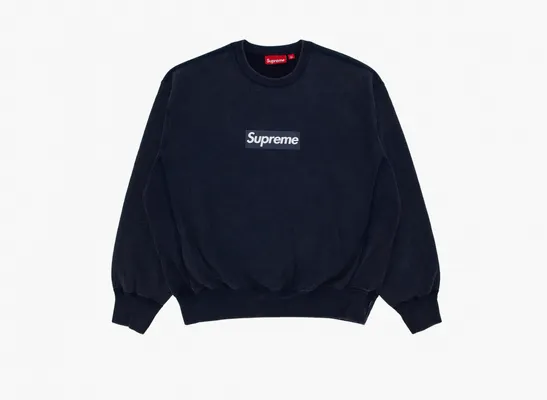 Одежда Supreme Washed Box Logo Crewneck «Navy» sinie