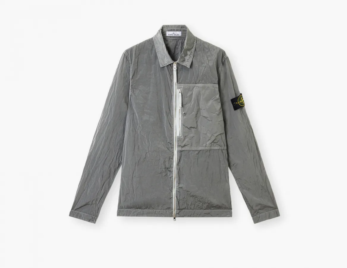 Stone Island Nylon Metal In Econyl Overshirt with Pocket and Two-Way Zip «Pearl Grey»