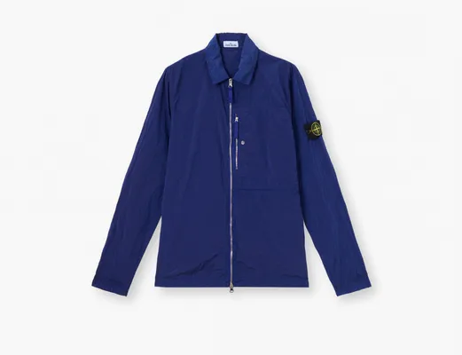 Одежда Stone Island Nylon Metal In Econyl Overshirt with Pocket and Two-Way Zip «Bright Blue» sinie
