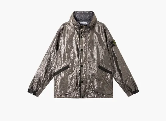  Stone Island Metal Cover Jacket with Creased Appearance and Concealed Hood «Lavender» металлическийheskiy