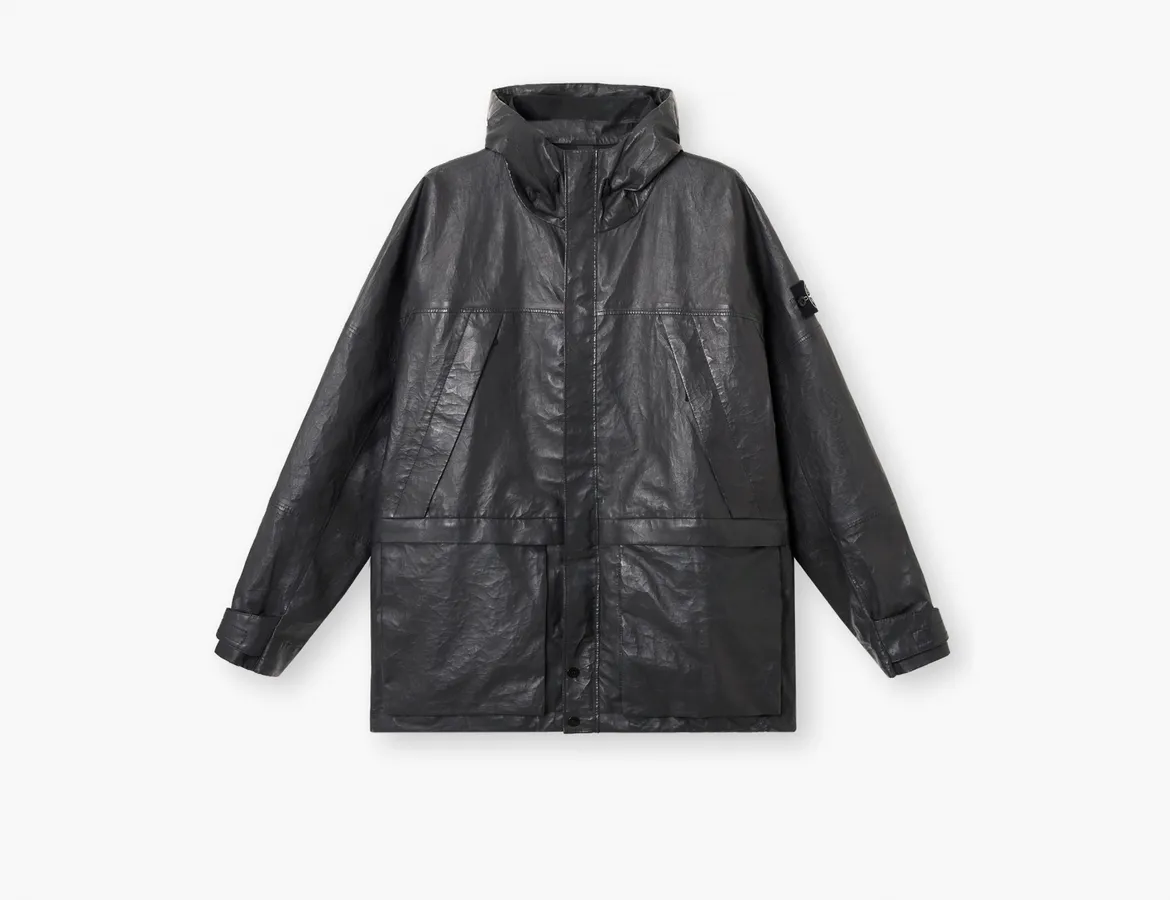 Stone Island Light Leather Organza Hooded Jacket with Waterproof Details «Charcoal Grey»
