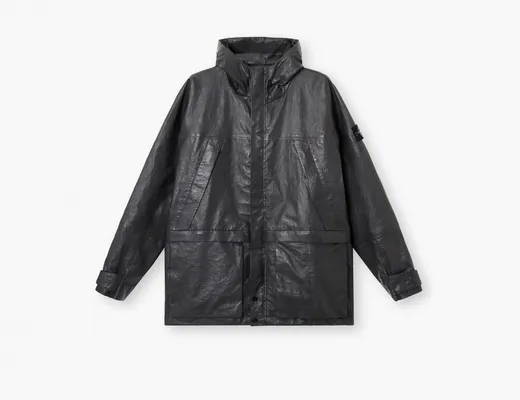  Stone Island Light Leather Organza Hooded Jacket with Waterproof Details «Charcoal Grey» serye