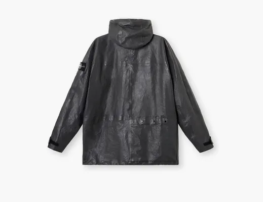  Stone Island Light Leather Organza Hooded Jacket with Waterproof Details «Charcoal Grey» serye