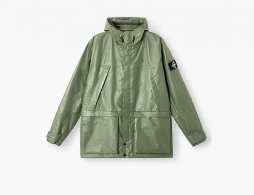  Stone Island Light Leather Organza Hooded Jacket with Waterproof Details «Sage Green» zelyenye