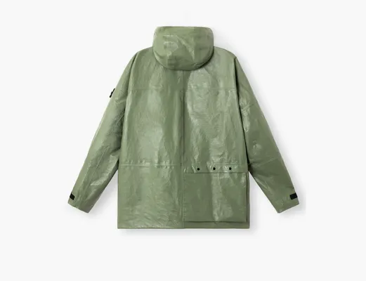  Stone Island Light Leather Organza Hooded Jacket with Waterproof Details «Sage Green» zelyenye