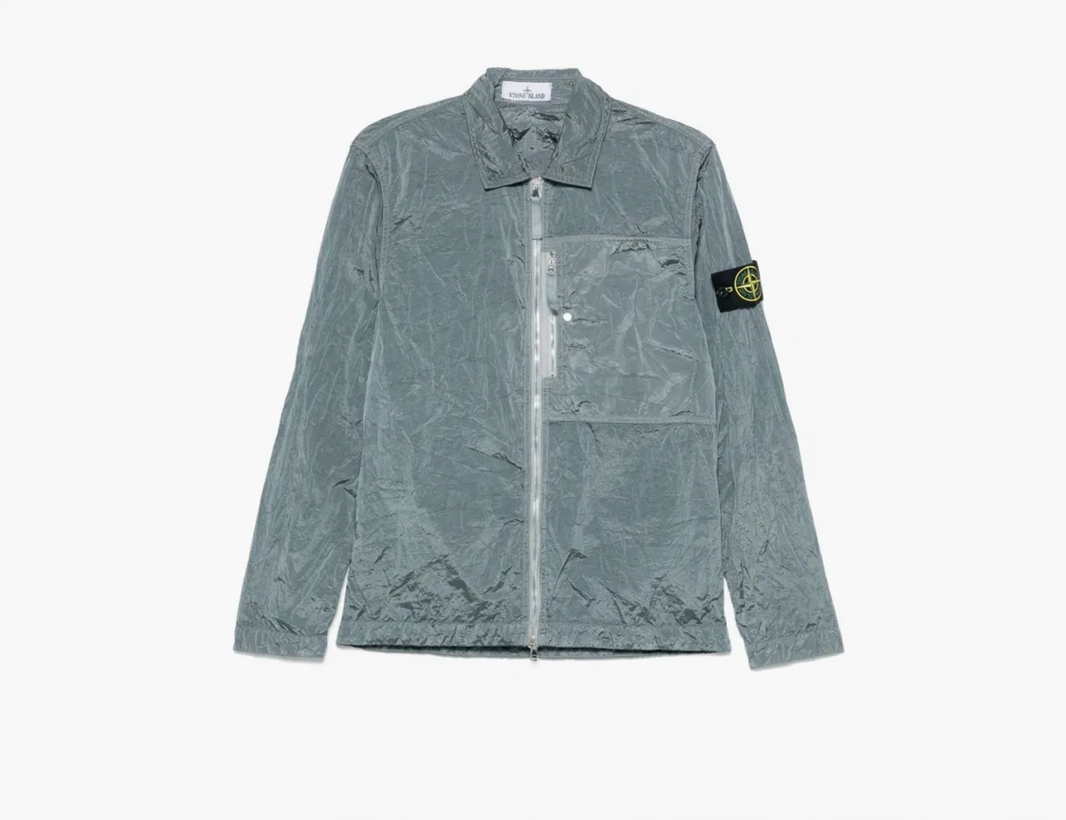 Stone Island Nylon Metal In Econyl Overshirt with Pocket and Two-Way Zip «Blue»