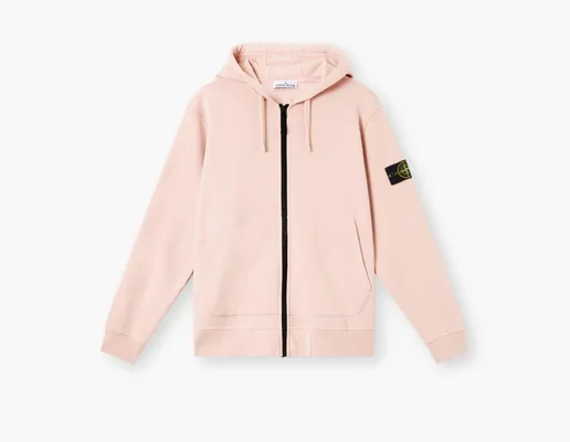 Одежда Stone Island Organic Cotton Fleece Hooded Sweatshirt with Drawstring Hood and Zip «Antique Rose» rozovye