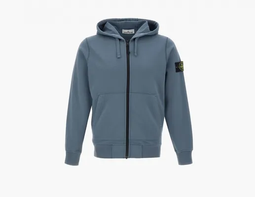 Одежда Stone Island Organic Cotton Fleece Hooded Sweatshirt with Drawstring Hood and Zip «Avio Blue» sinie