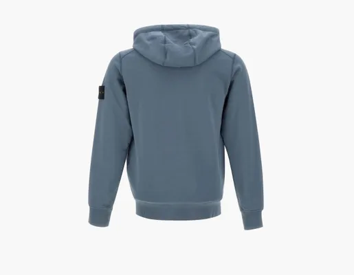 Одежда Stone Island Organic Cotton Fleece Hooded Sweatshirt with Drawstring Hood and Zip «Avio Blue» sinie