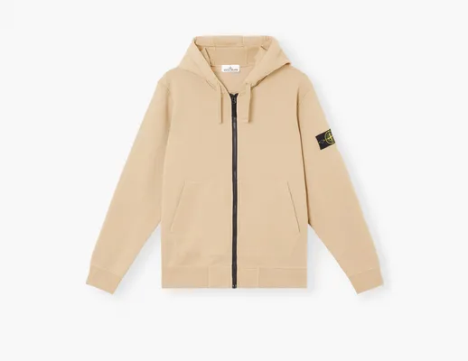 Одежда Stone Island Organic Cotton Fleece Hooded Sweatshirt with Drawstring Hood and Zip «Desert» bezhevye