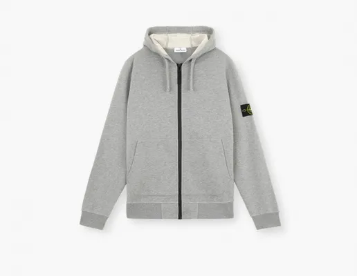 Одежда Stone Island Organic Cotton Fleece Hooded Sweatshirt with Drawstring Hood and Zip «Dust Grey Melange» serye