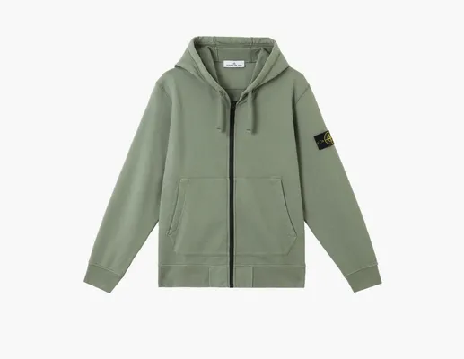 Одежда Stone Island Organic Cotton Fleece Hooded Sweatshirt with Drawstring Hood and Zip «Sage Green» zelyenye