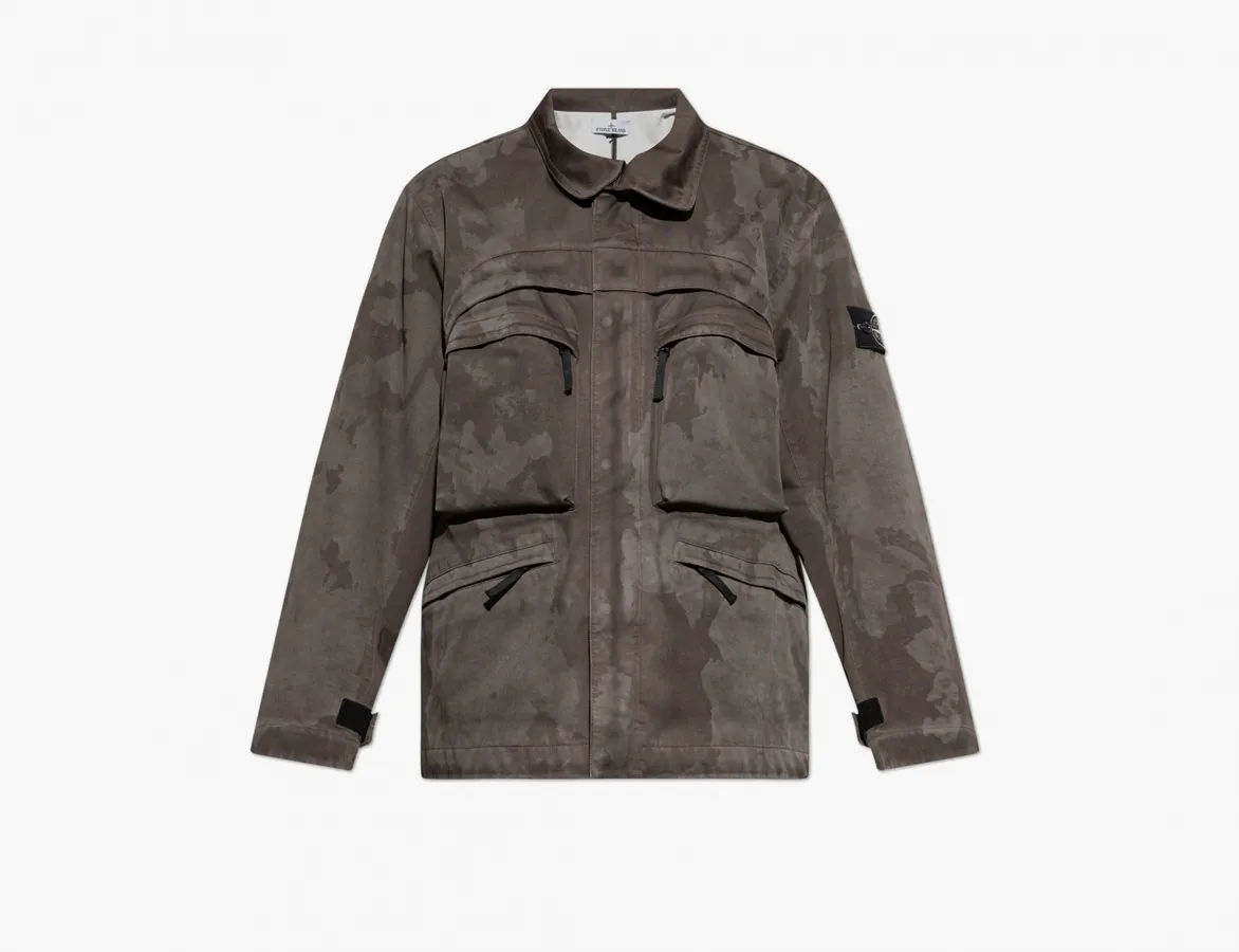 Stone Island Raso Gommato 3L Laser Camo Field Jacket with Waterproof and Windproof Membrane «Military Green»