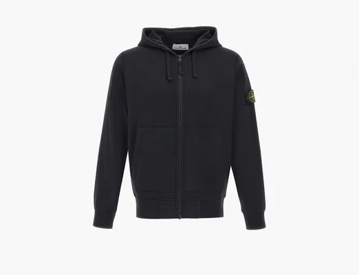 Одежда Stone Island Organic Cotton Fleece Hooded Sweatshirt with Drawstring Hood and Zip «Black» chyernye