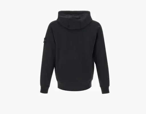 Одежда Stone Island Organic Cotton Fleece Hooded Sweatshirt with Drawstring Hood and Zip «Black» chyernye